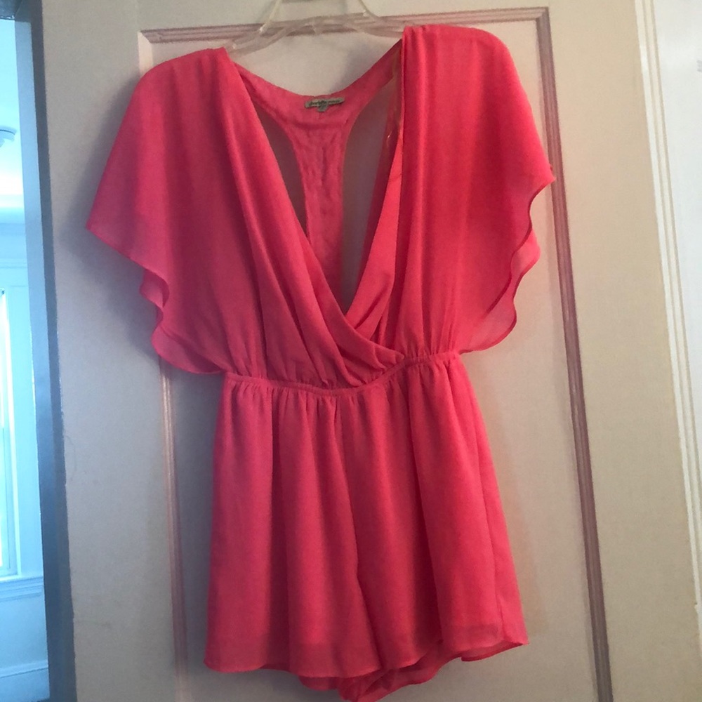 Neon Pink Romper with Embellished Back Detail